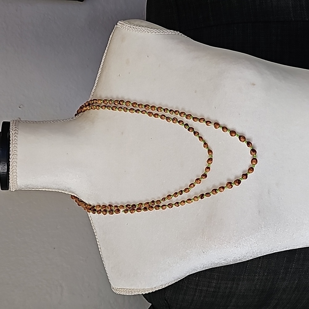 Handmade Glass Seed Beads and Natural Seed Beaded Necklace 58 Inches ⬜18